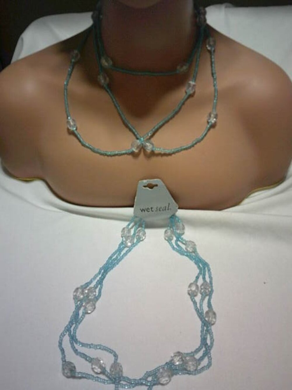 2 NEW WET SEAL JEWELRY NECKLACES BEADED BEAUTIFUL BLUE & CLEAR BEADS 30" ✨